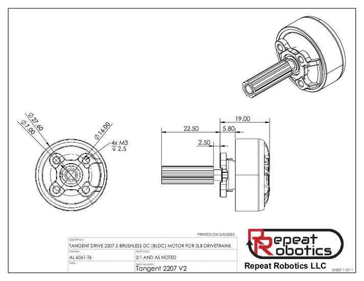 Tangent Drive 2207 - Beetleweight drive motor
